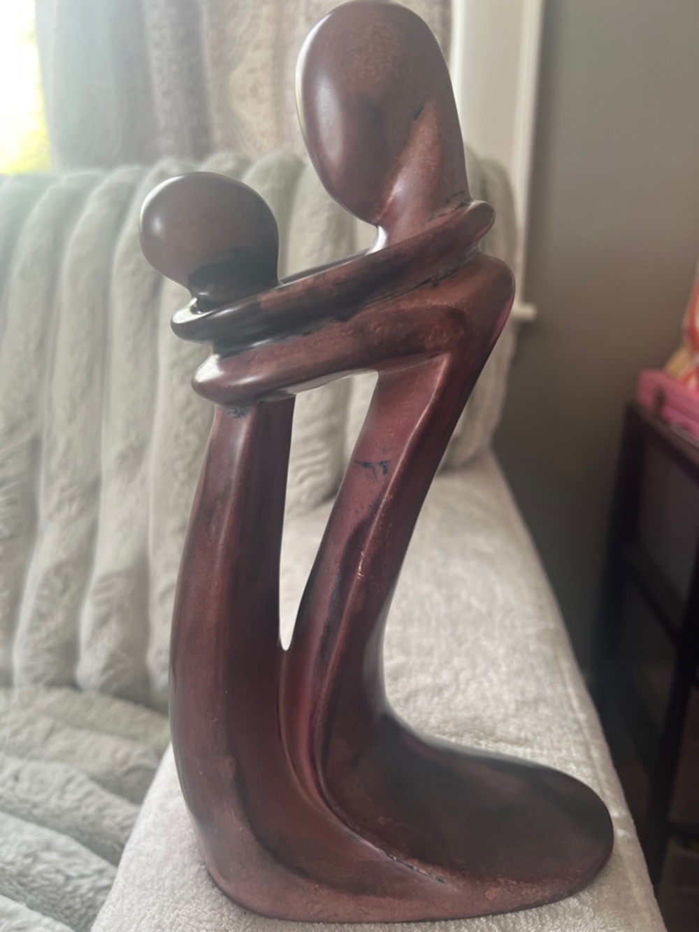 Abstract Embrace Sculpture Eternal Love  - Brown Decorative Statue 10” Tall